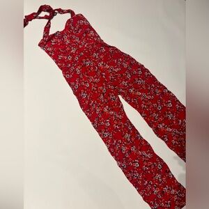 Planet Blue “Alana” Red Floral Jumpsuit
